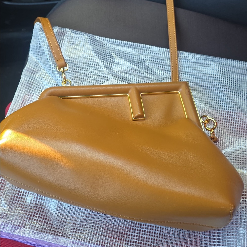 Fendi Tan Leather Shoulder Bag with Gold Trim